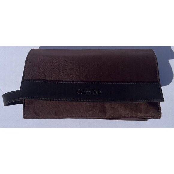 Calvin Klein Mens Dopp Kit Travel Cosmetic‎ Toiletry Bag Case Brown - Picture 1 of 4
